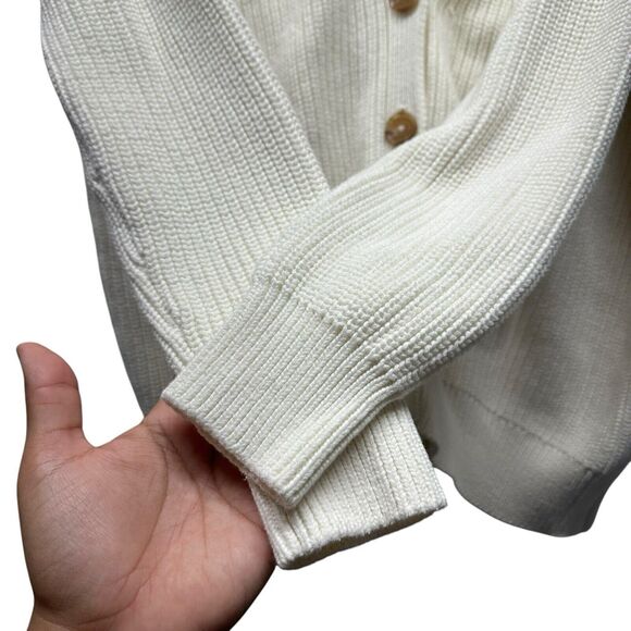 Quince 100% Organic Cotton Ivory Oversized Boyfriend Knit Cardigan Size Small - Picture 5 of 11
